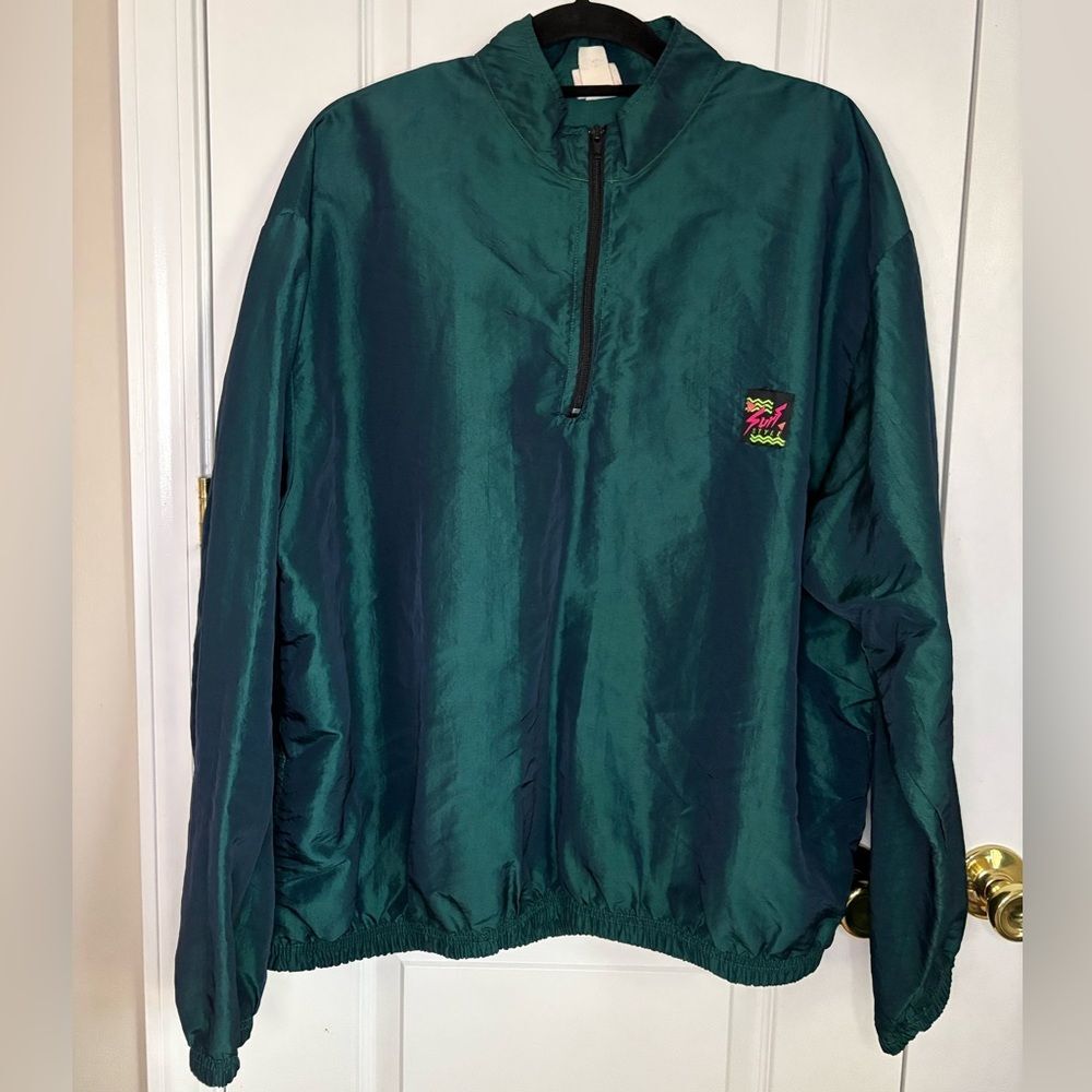 Vintage 90s Windbreaker Jacket | Surf Style Teal Green Pullover | Retro Lightwei